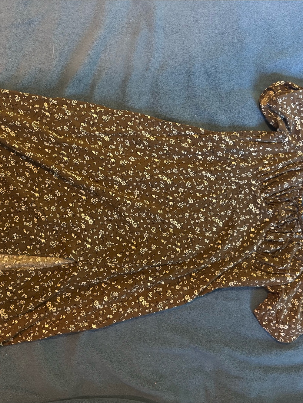 Almost Famous Brown Floral Ruffle-Sleeve Midi Dress